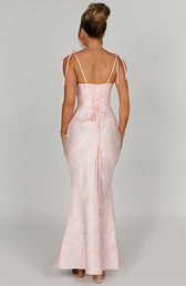 Jacquard Square Neck Tie Strap Mermaid Maxi Dress 8