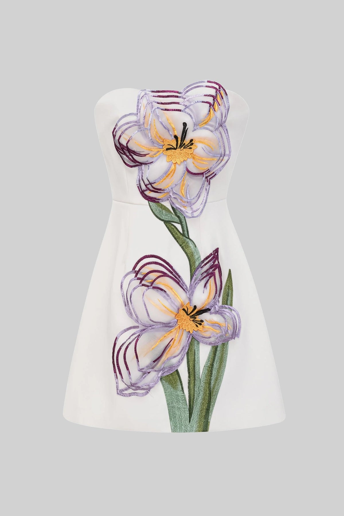 Strapless Floral Embroidered Straight Neck Fitted Mini Dress 2