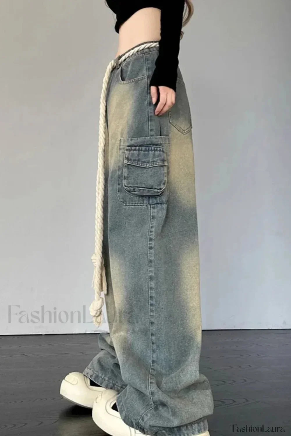 Wide Leg Patchwork Heart Jeans