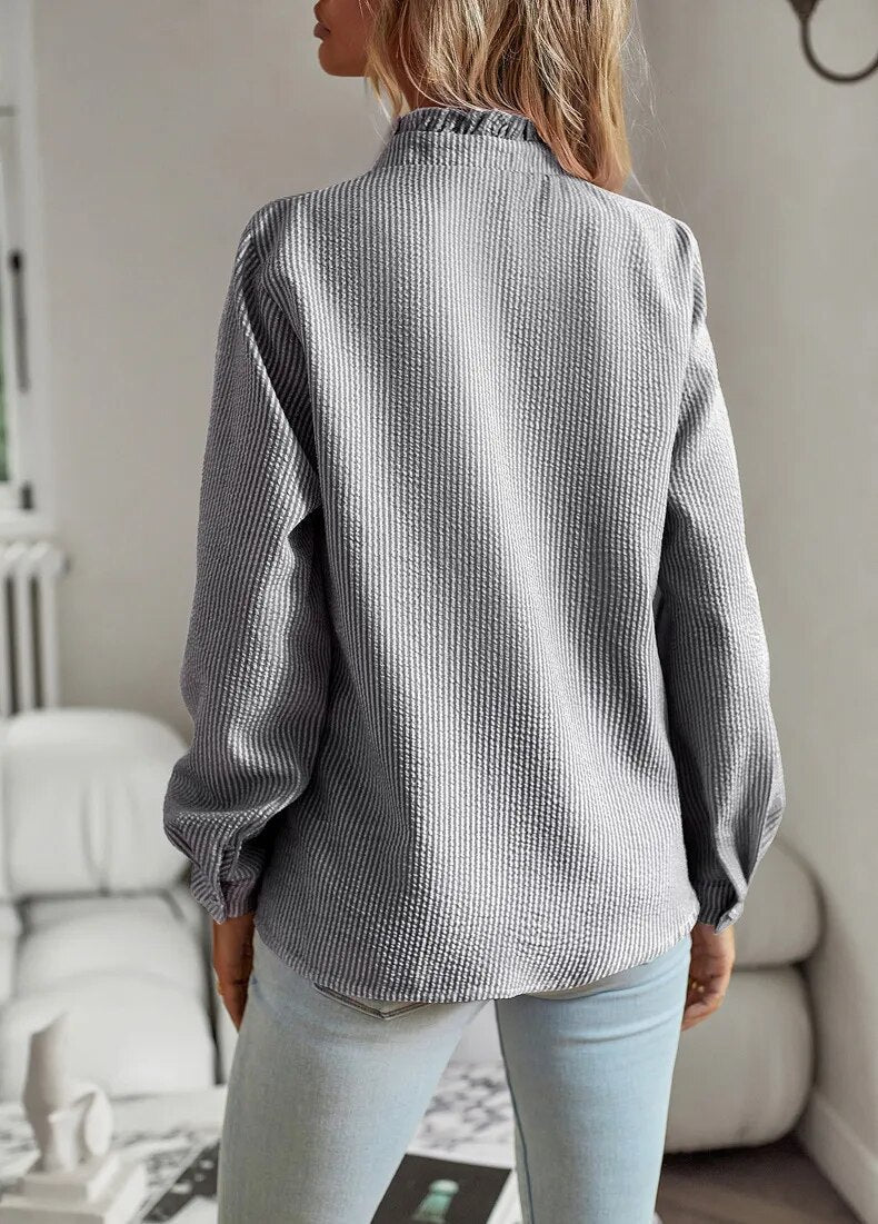 Petra™ | Elegant Long Sleeve Blouse with Cuff Collar