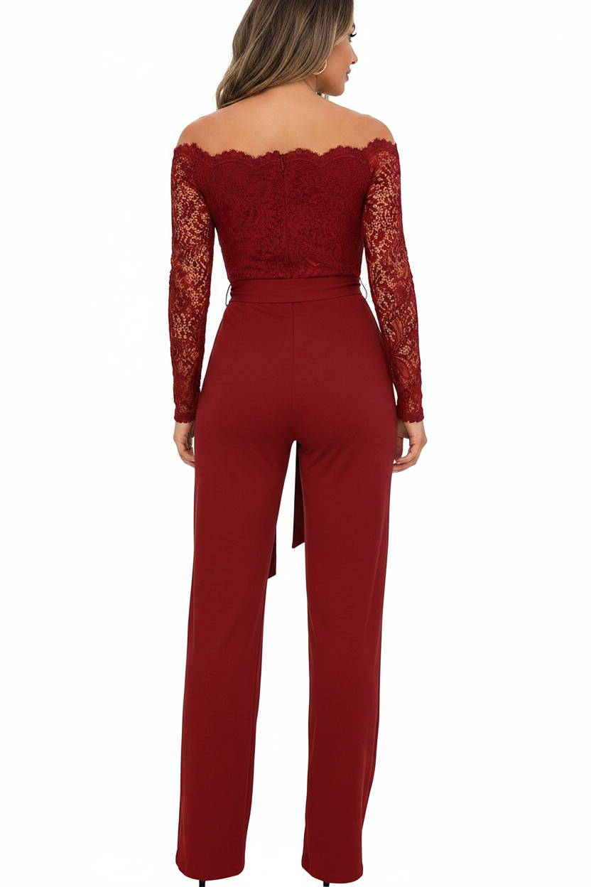 Elegant Black Slim Fit Jumpsuit with Belted Waist and Pockets