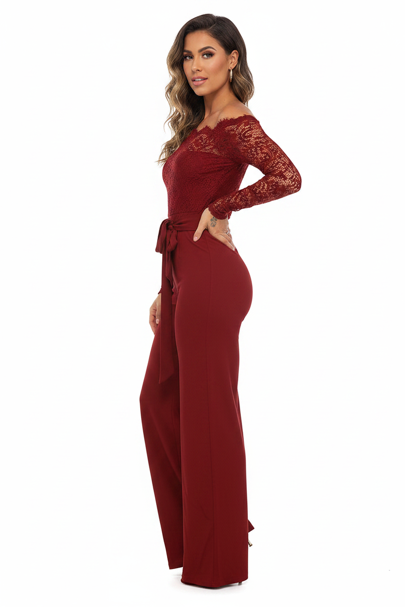 Elegant Black Slim Fit Jumpsuit with Belted Waist and Pockets