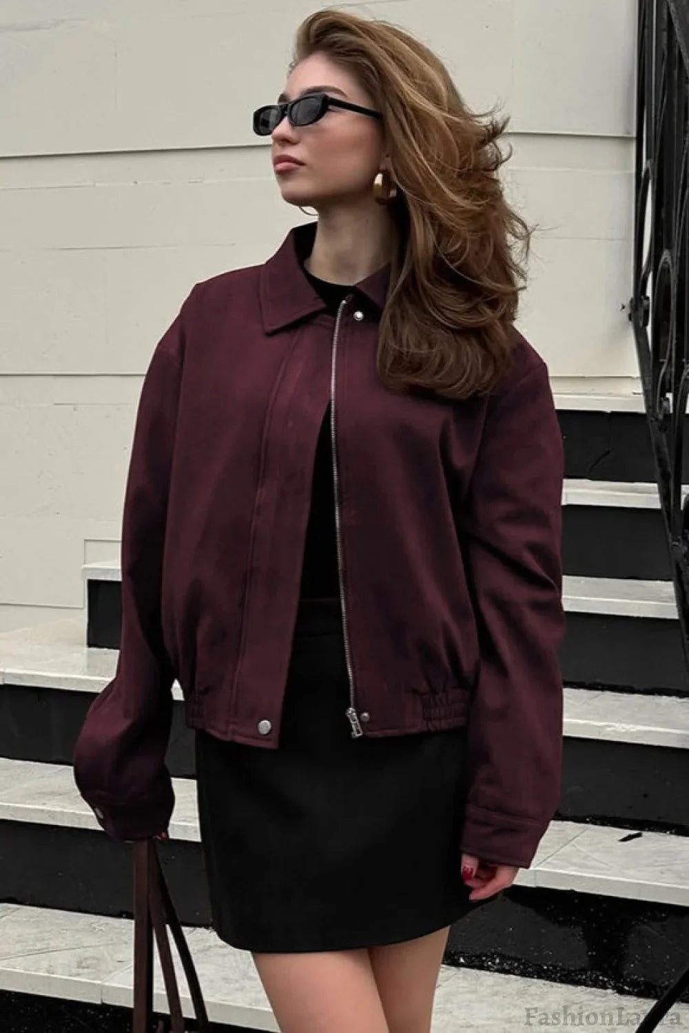 Wine Red Suede Utility Jacket