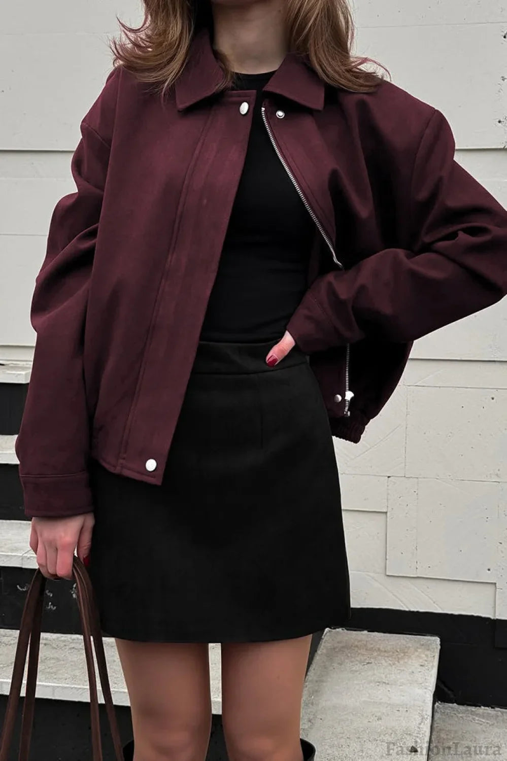 Wine Red Suede Utility Jacket S / Red