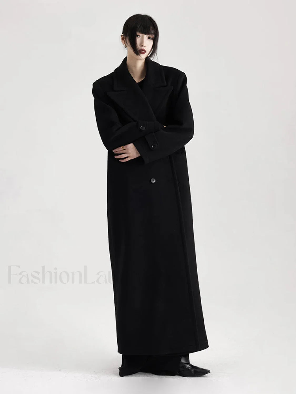 Winter Luxury Extra Long Black Warm Soft Wool & Blends Overcoat