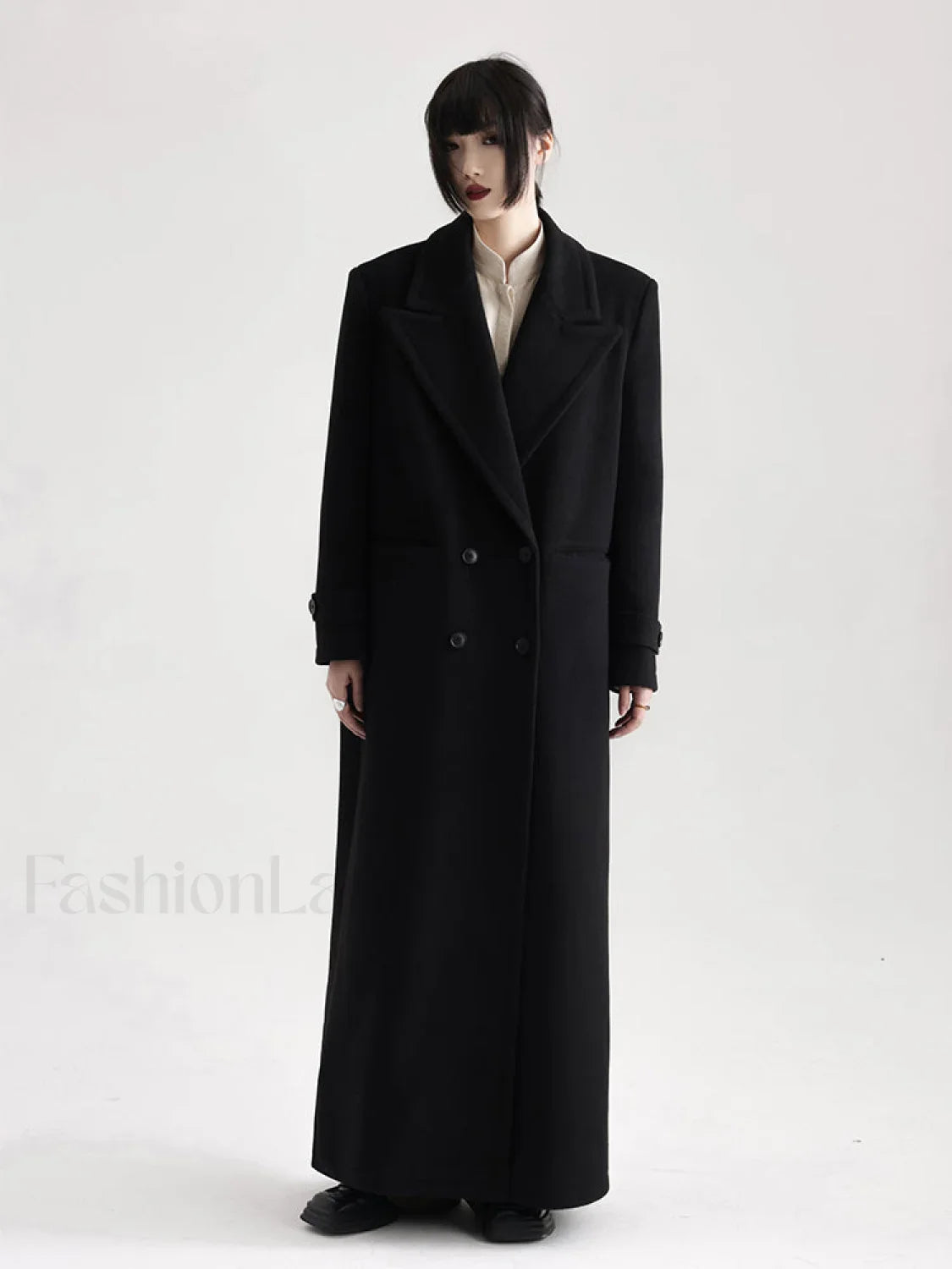 Winter Luxury Extra Long Black Warm Soft Wool & Blends Overcoat