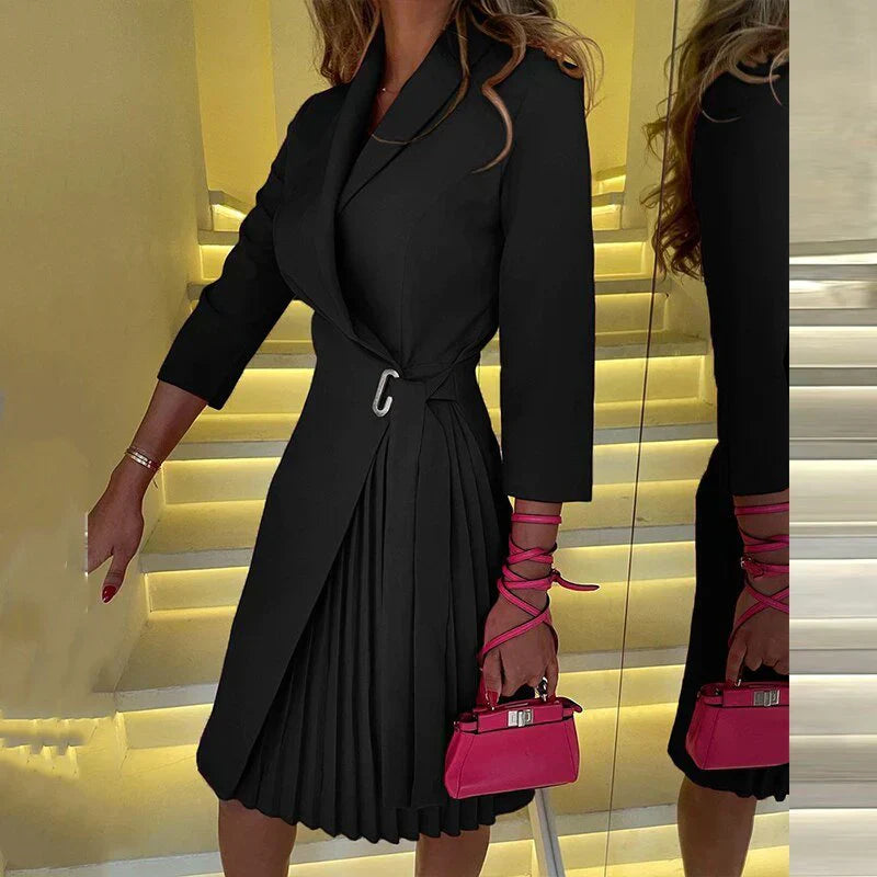Araxie Timeless Notched Collar Blazer Dress Evening Wear Edit