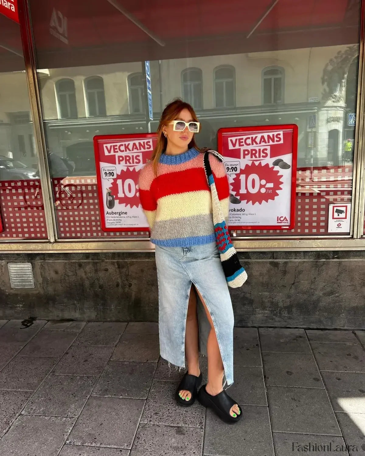 Women Elegant Colorful Striped Knitted Pullover Casual Long Sleeve Loose Sweater