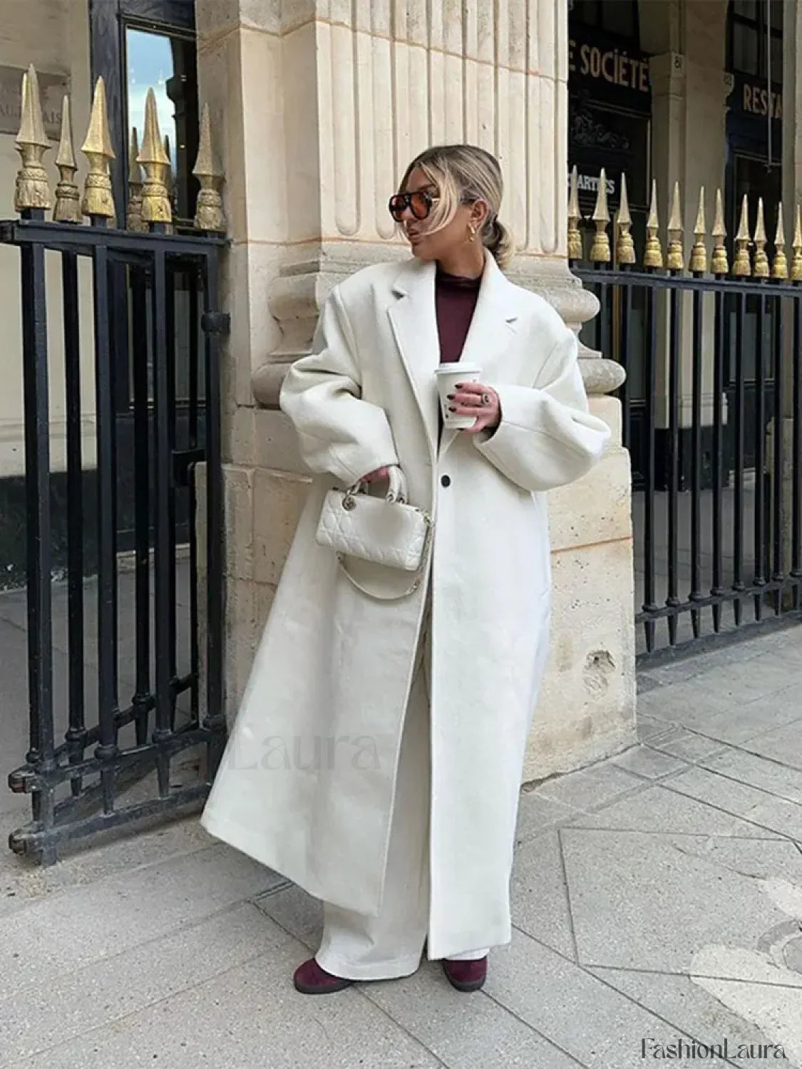 Women Fashion Loose White Long Woolen Overcoats
