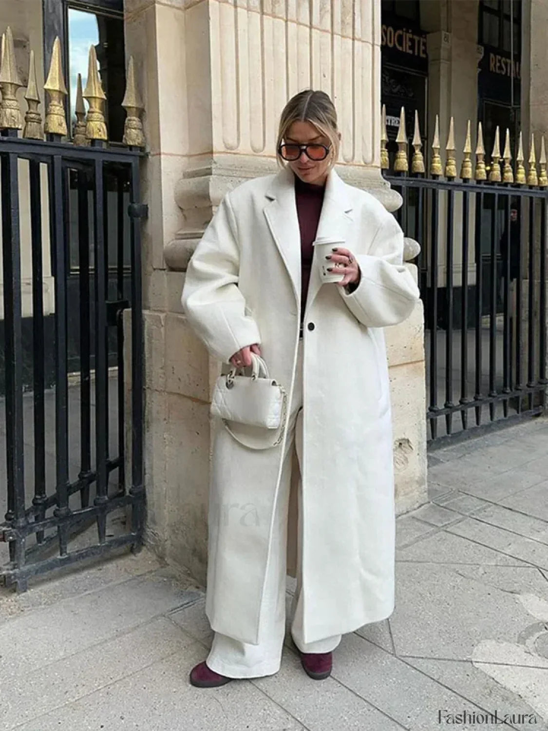 Women Fashion Loose White Long Woolen Overcoats