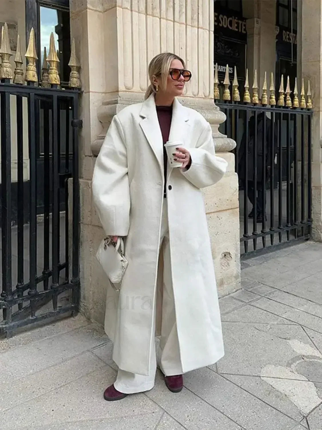 Women Fashion Loose White Long Woolen Overcoats