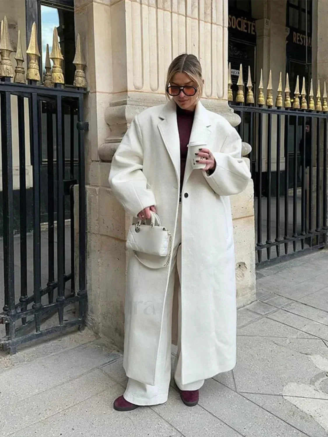 Women Fashion Loose White Long Woolen Overcoats