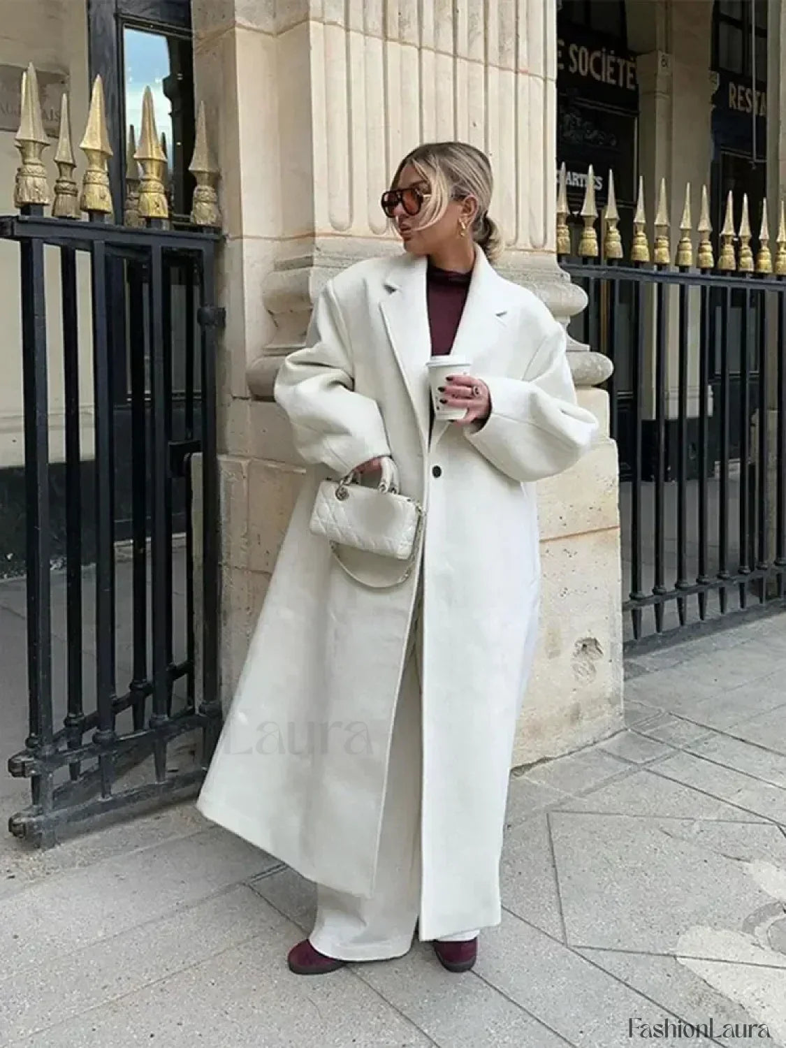 Women Fashion Loose White Long Woolen Overcoats
