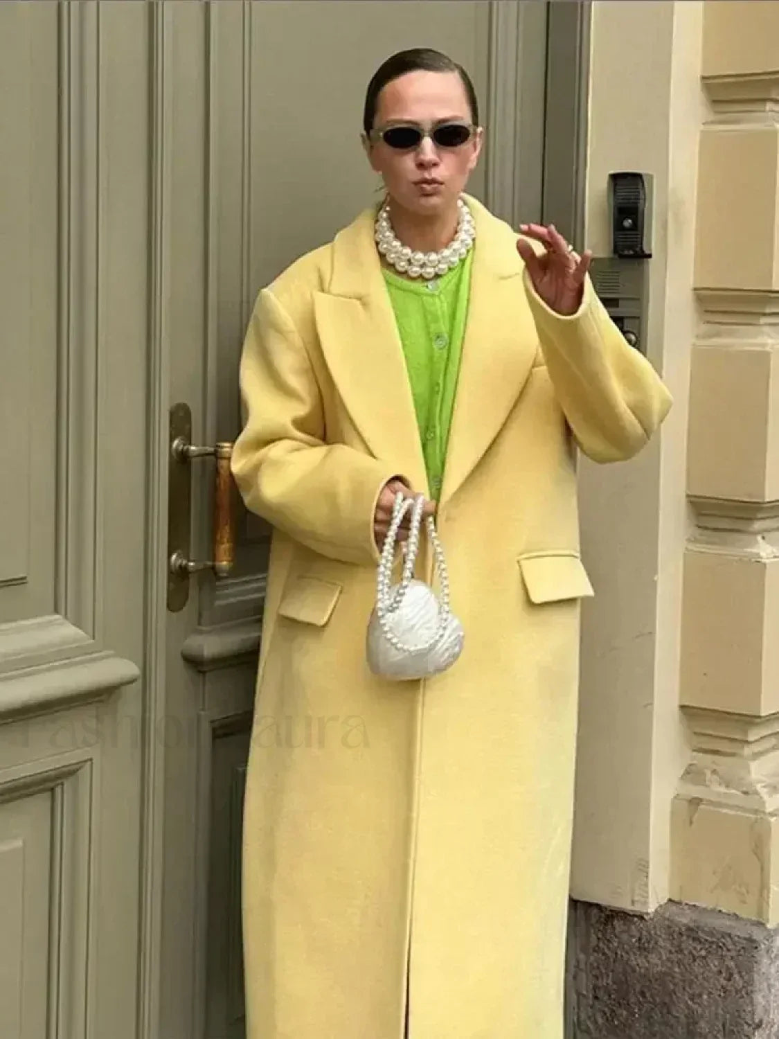 Women Fashion Solid Woolen Warm Overcoats Yellow / S