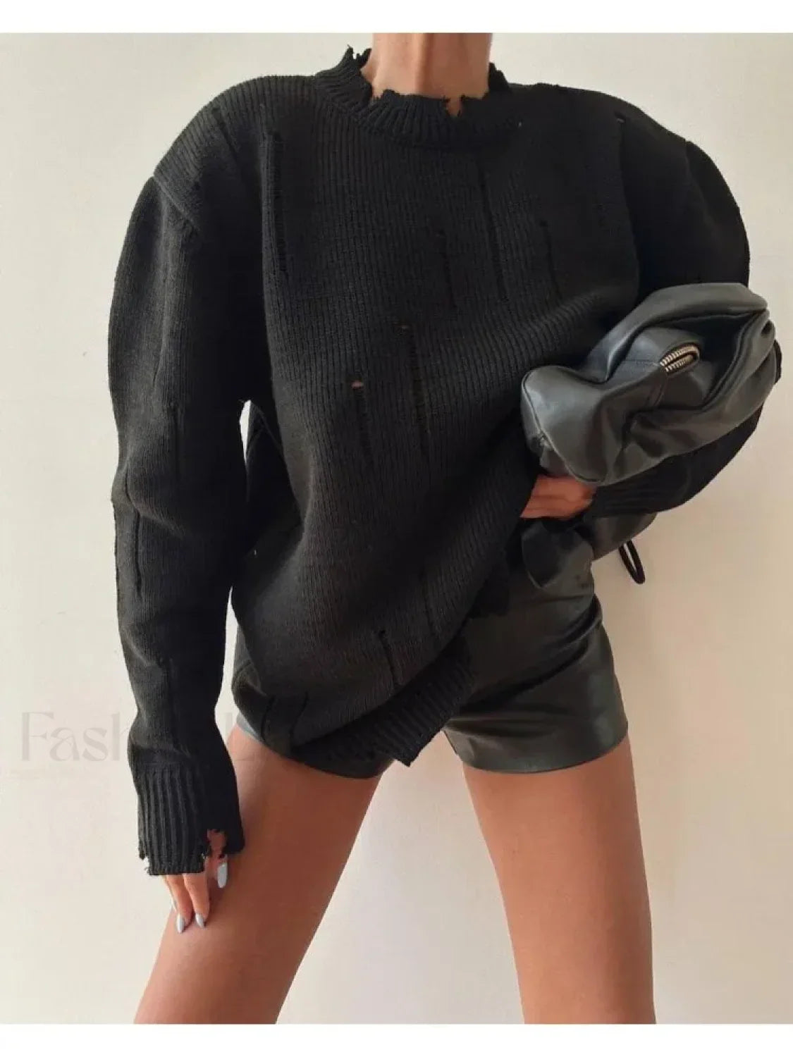 Women Knitted Hole Streetwear Long Sleeve Vintage Harajuku Y2K Pullover Coat Loose Sweater