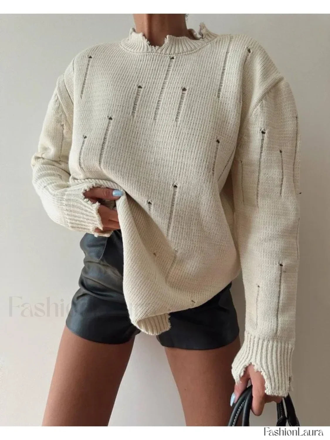 Women Knitted Hole Streetwear Long Sleeve Vintage Harajuku Y2K Pullover Coat Loose Sweater