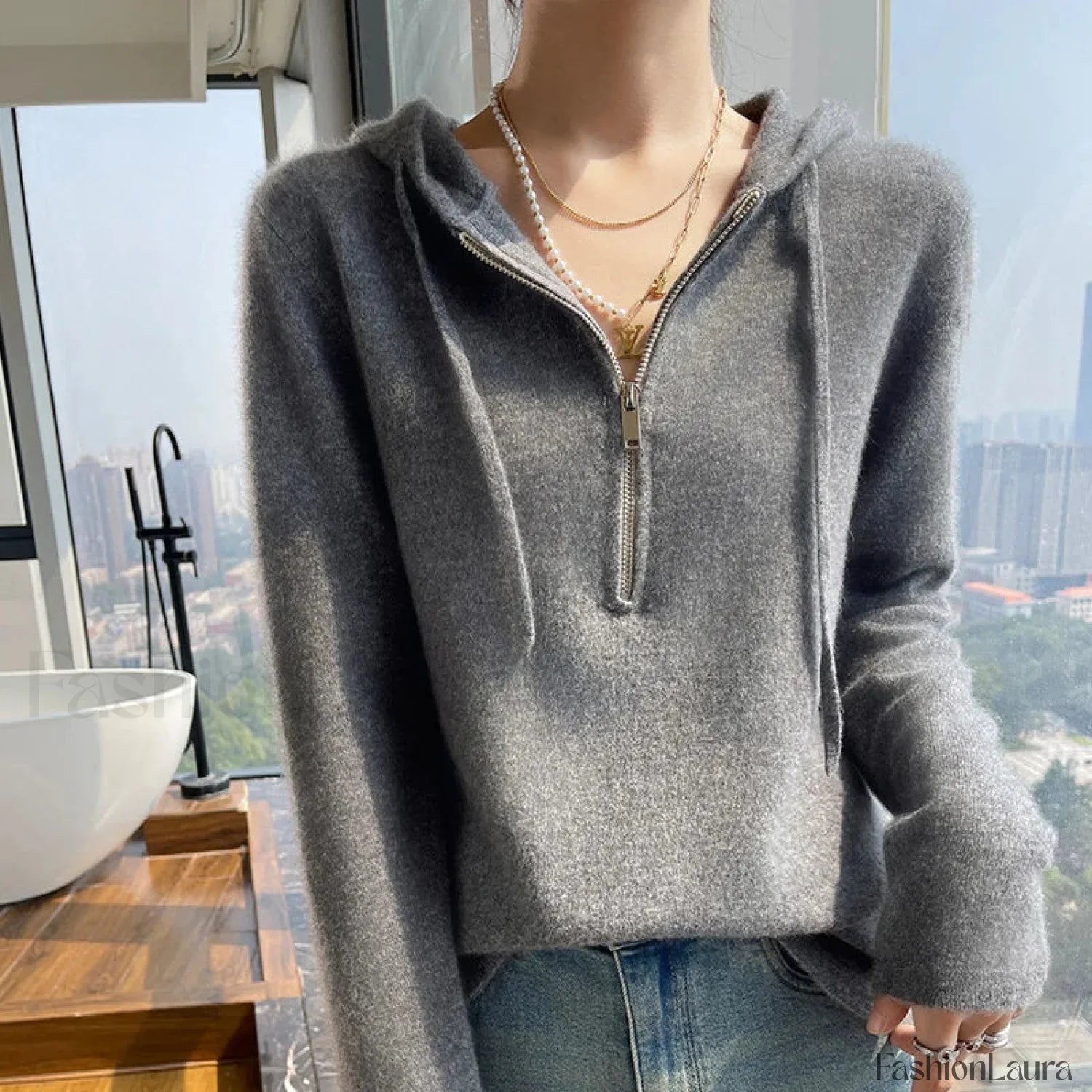 Women Merino Wool Pullover Autumn Long Sleeve Cashmere Knitted Hoodie Clothes Sweater