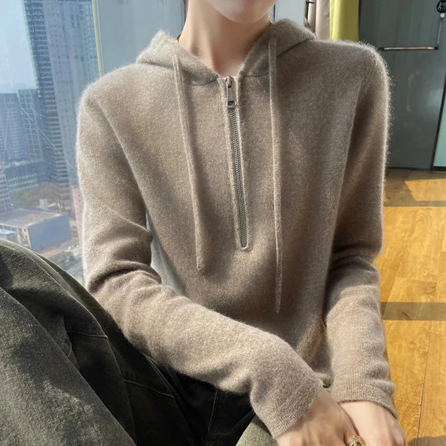 Women Merino Wool Pullover Autumn Long Sleeve Cashmere Knitted Hoodie Clothes Sweater