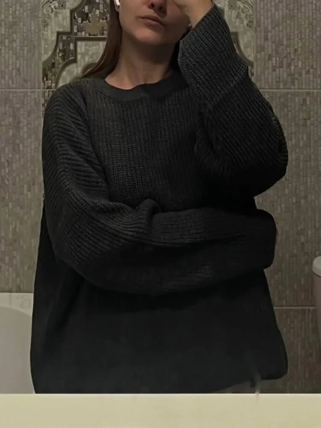 Women New Casual Solid Loose Fashion O-neck Long Sleeve Knitting Pullover 2024 Sweater