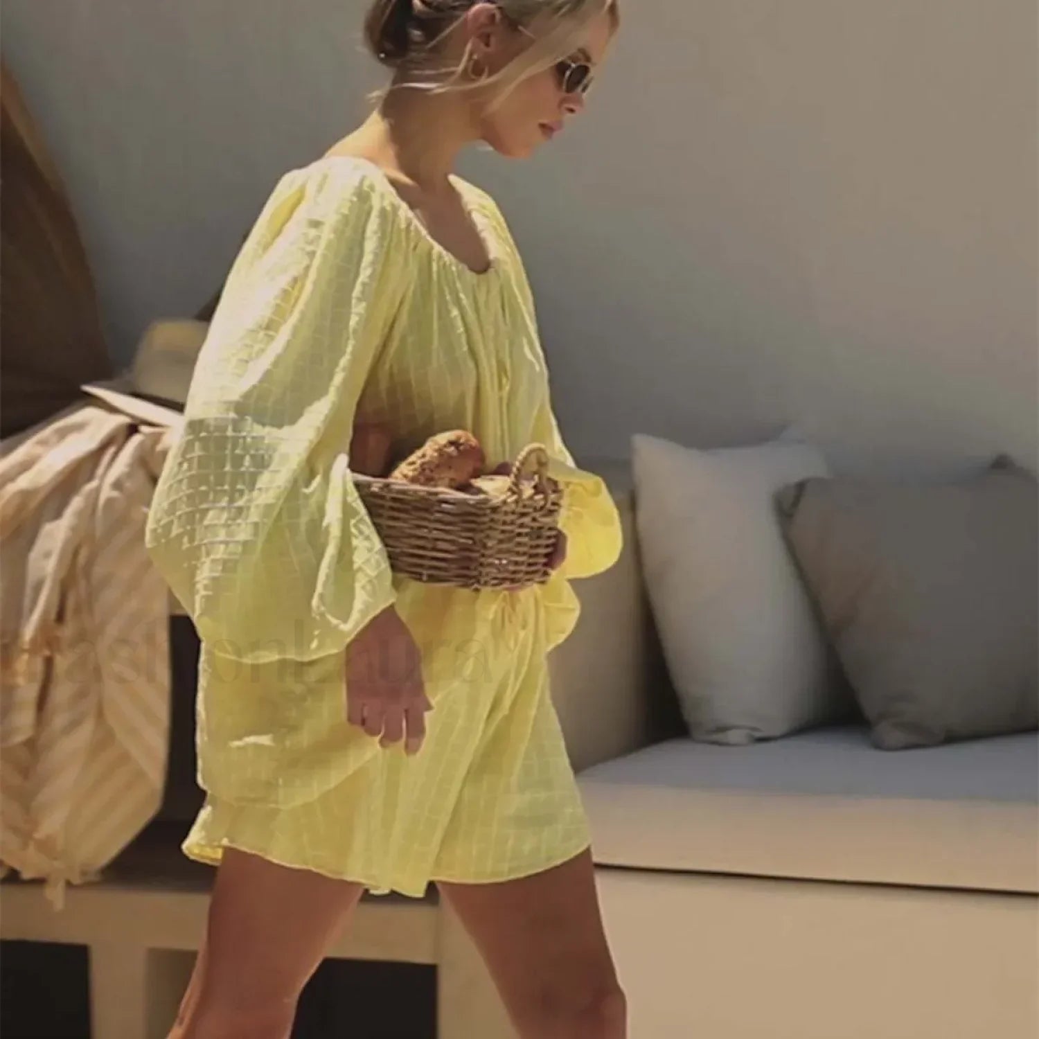 Women Plaid Tie-up T-shirt Elastic Waist Shorts Two Piece Set