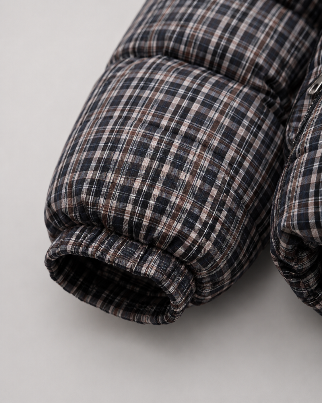 Plaid Check Funnel Neck Cropped Puffer Jacket