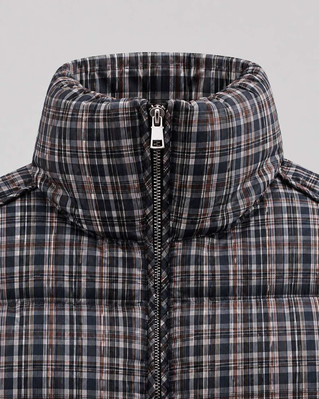 Plaid Check Funnel Neck Cropped Puffer Jacket
