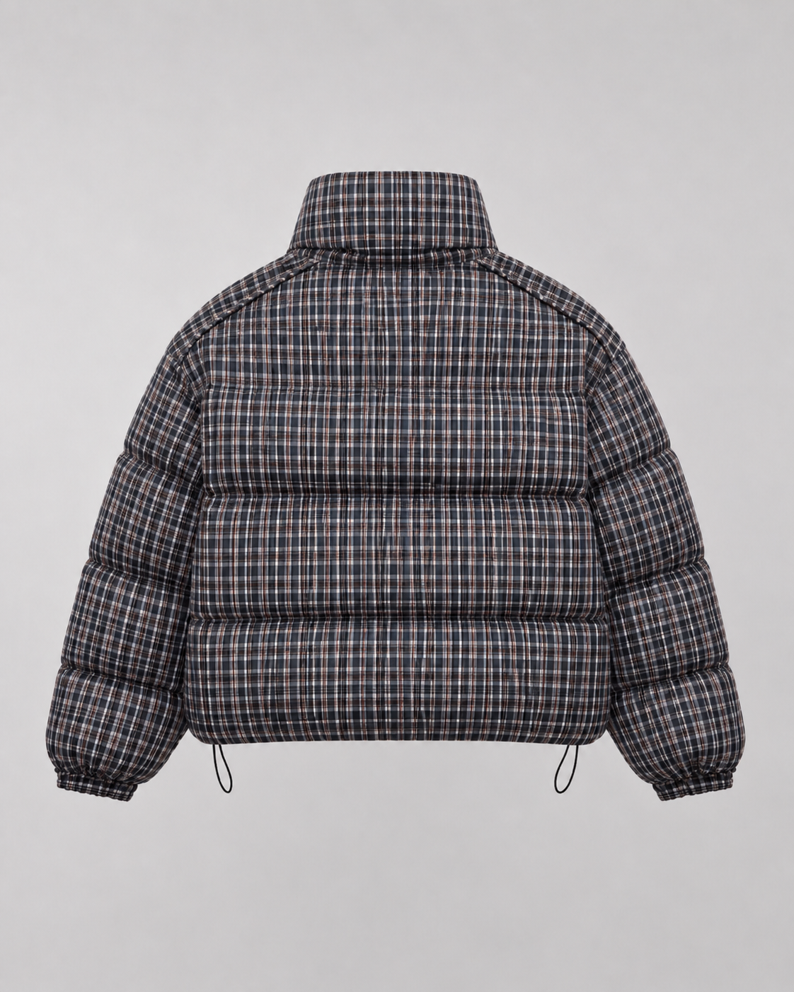 Plaid Check Funnel Neck Cropped Puffer Jacket