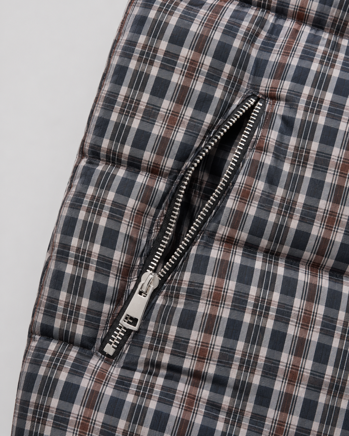 Plaid Check Funnel Neck Cropped Puffer Jacket