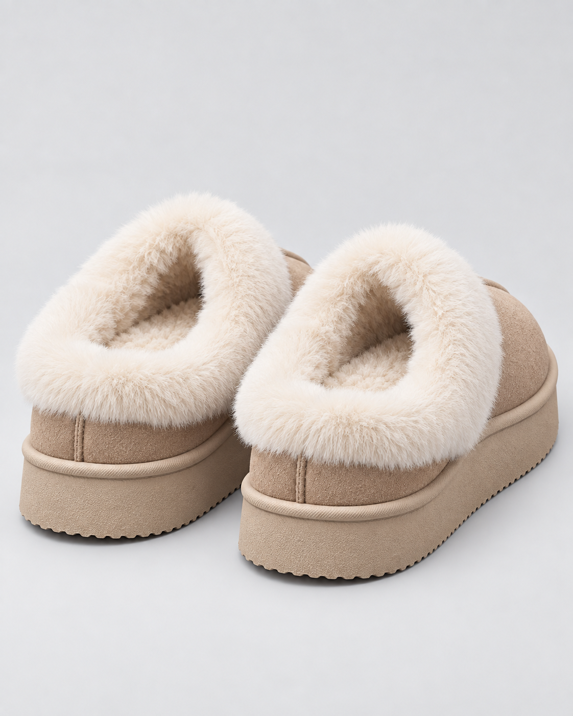 Women's Fur-Trim Platform Slippers - Closed Toe Backless