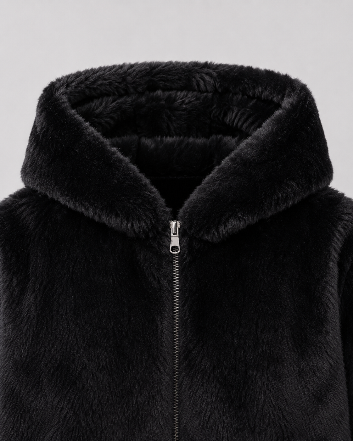 Hooded Zip Front Faux Fur Jacket