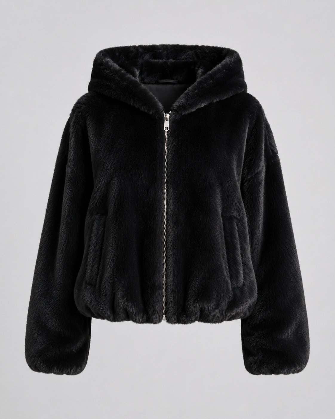 Hooded Zip Front Faux Fur Jacket