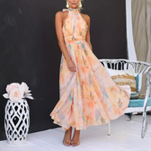 Watercolor Floral Halter Neck Ruched A-Line Maxi Dress 2