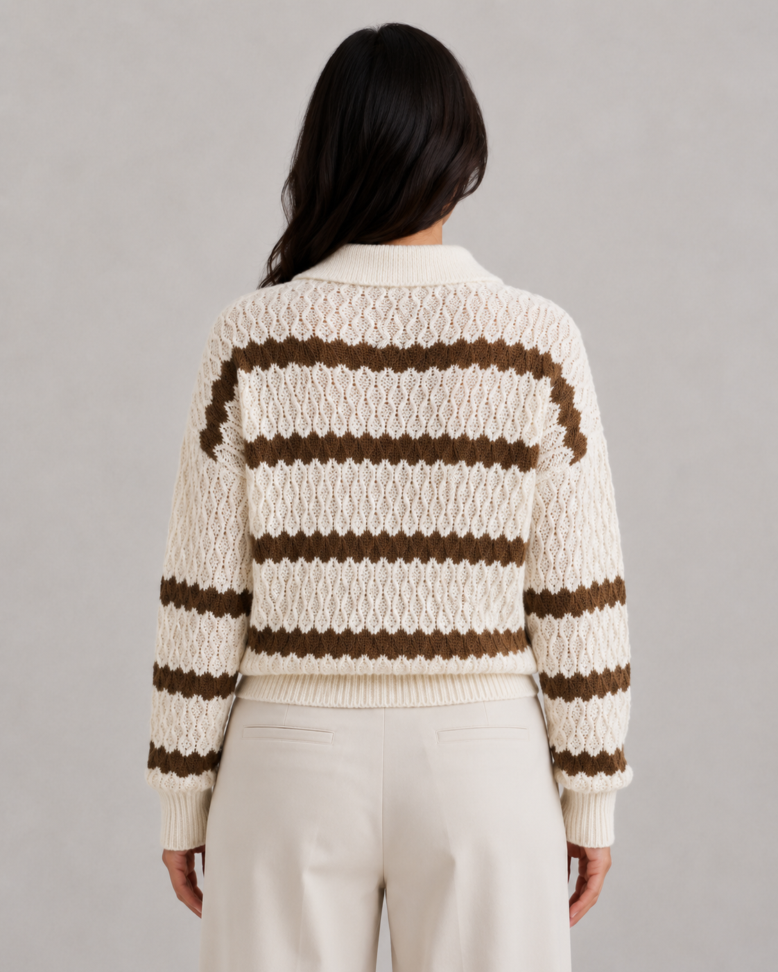 Women's V-Neck Collared Knit Sweater Relaxed Soft Fit