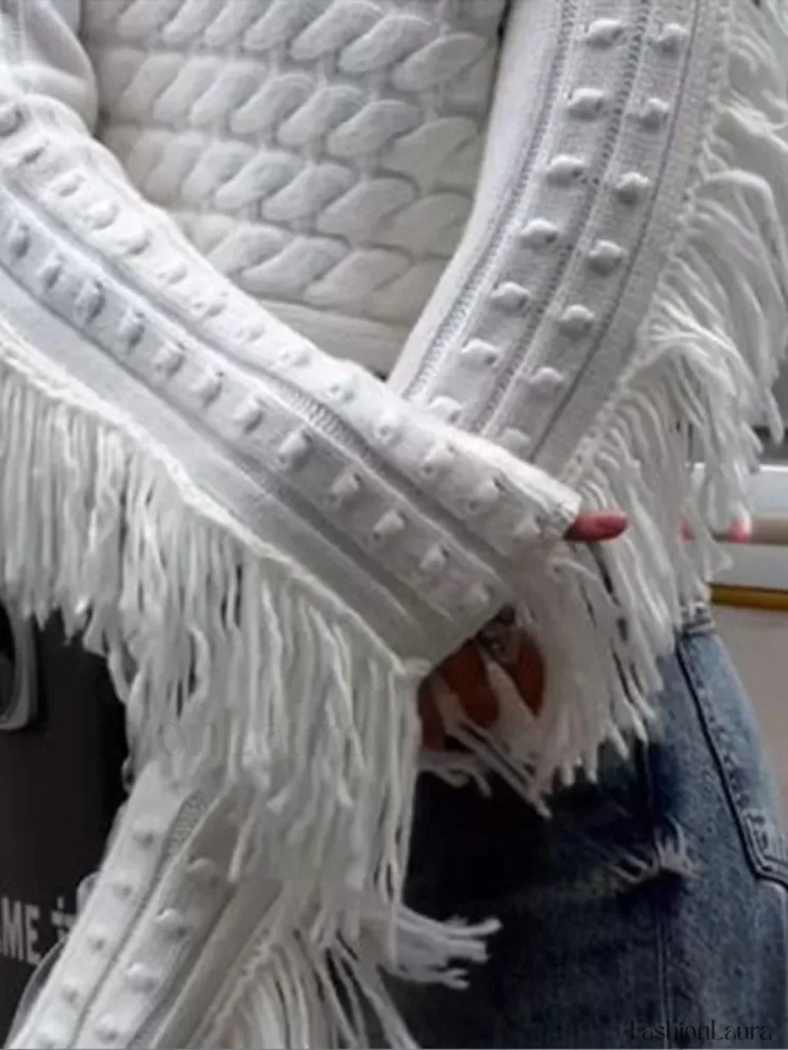 Women Vintage Solid Tassel Short Fashion Long Sleeve Knitted Pullover Sweater