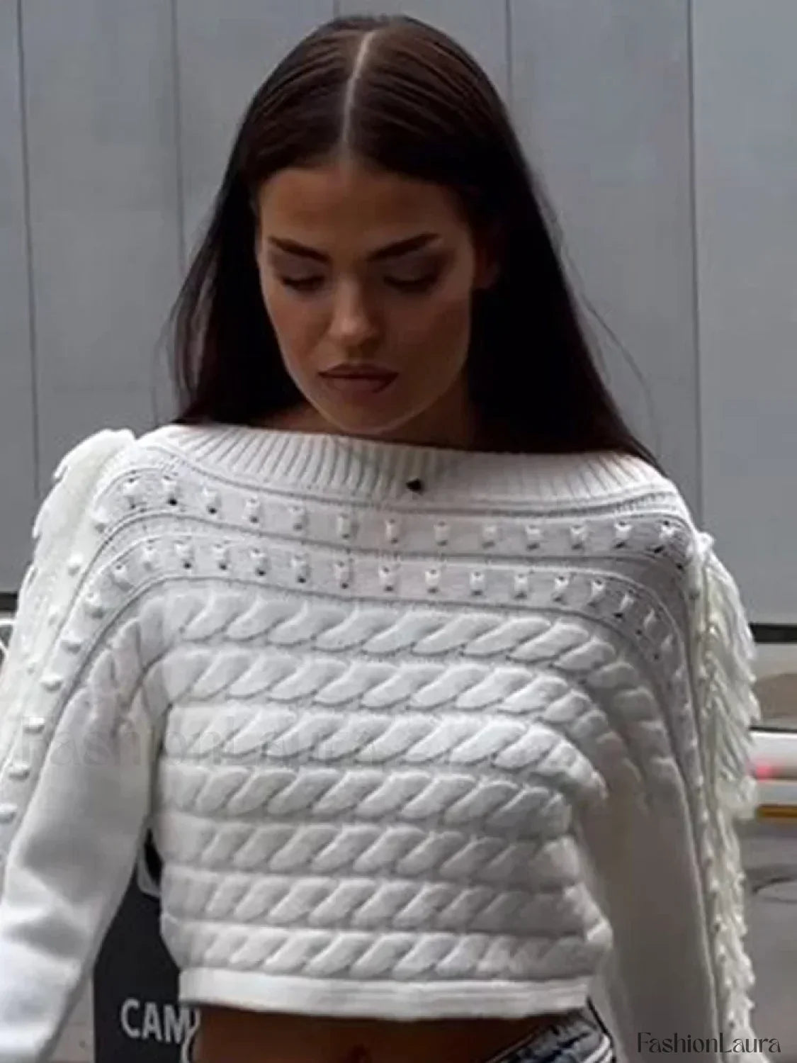 Women Vintage Solid Tassel Short Fashion Long Sleeve Knitted Pullover Sweater