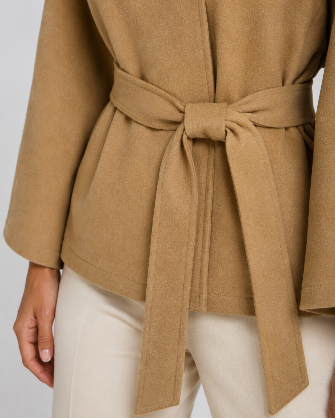 Belted Funnel Neck Wide Sleeve Cape Coat