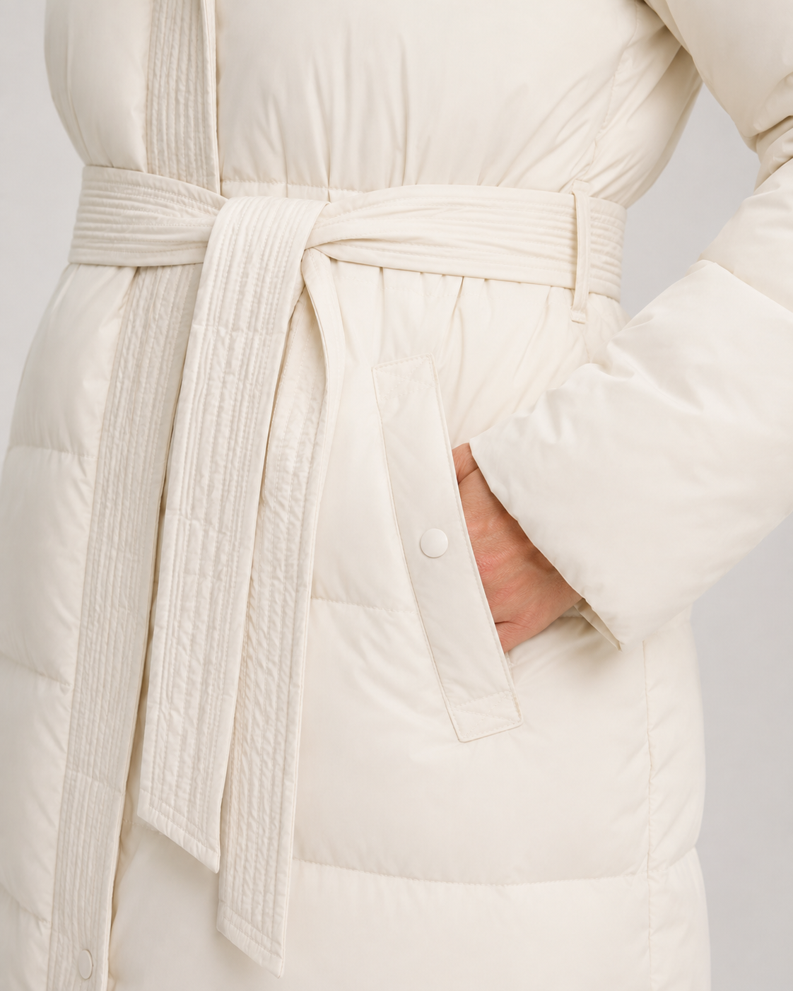 Hooded Belted Zip Front Longline Puffer Coat