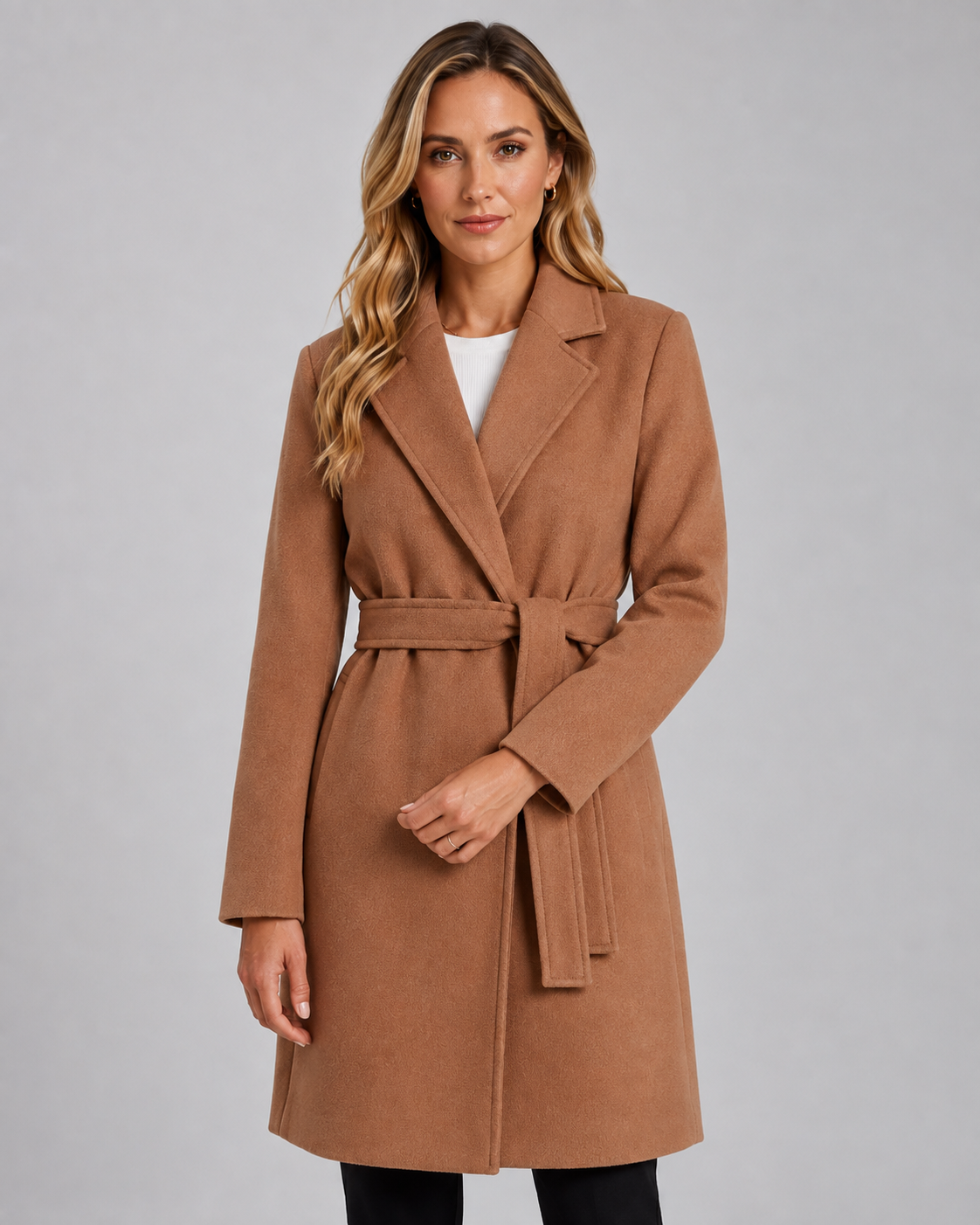 Notch Lapel Belted Wrap Coat