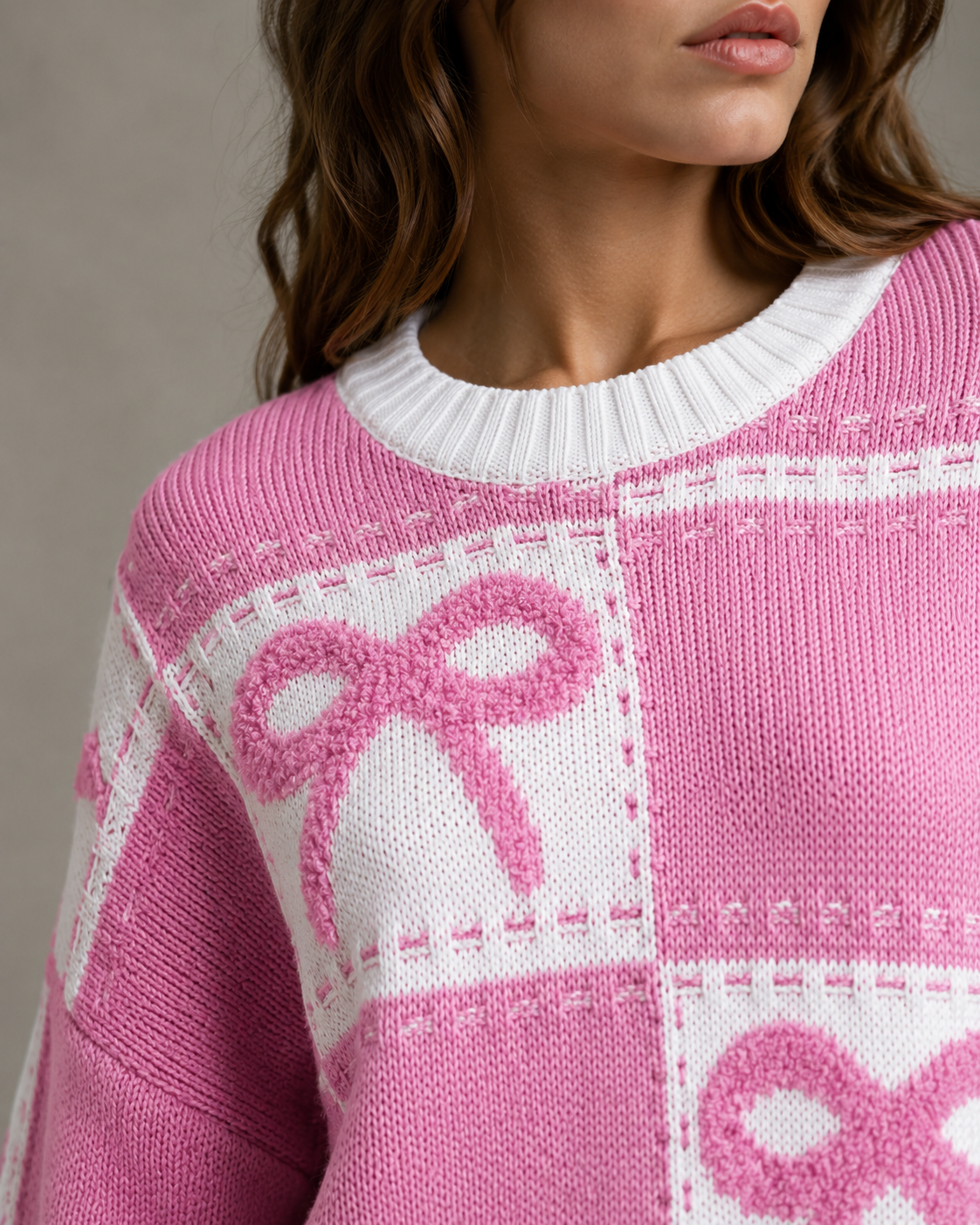 Women's Bow Knit Sweater - Checkerboard Streetwear