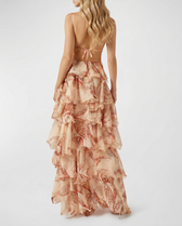 Butterfly Appliqué Tiered Ruffle Chiffon Maxi Dress 3