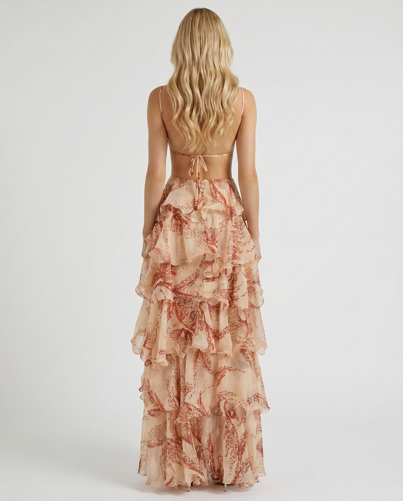 Butterfly Appliqué Tiered Ruffle Chiffon Maxi Dress 4