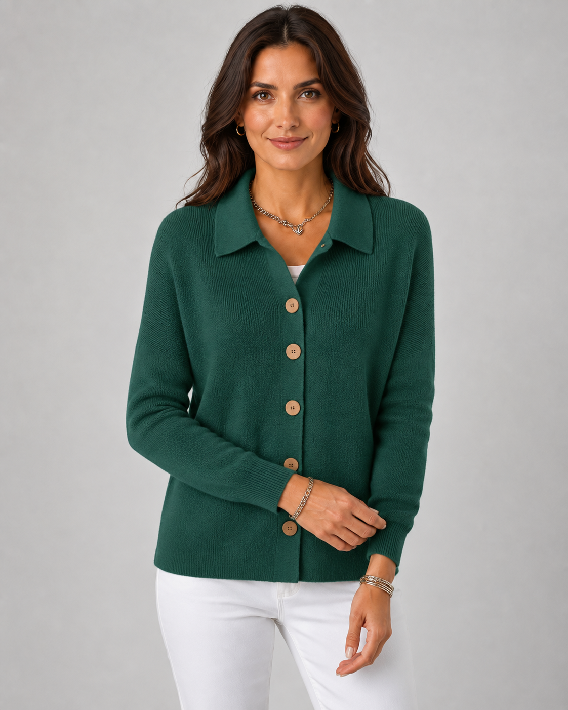 Women's Button-Up Knit Cardigan with Collar