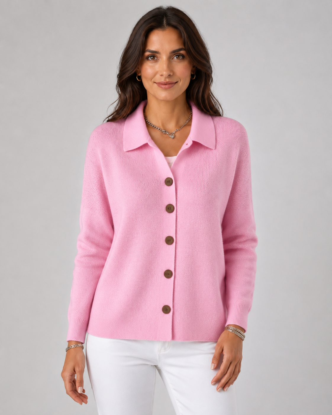 Women's Button-Up Knit Cardigan with Collar