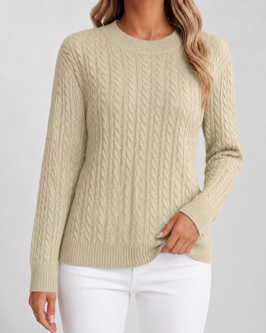 Women's Cable Knit Crew Neck Sweater