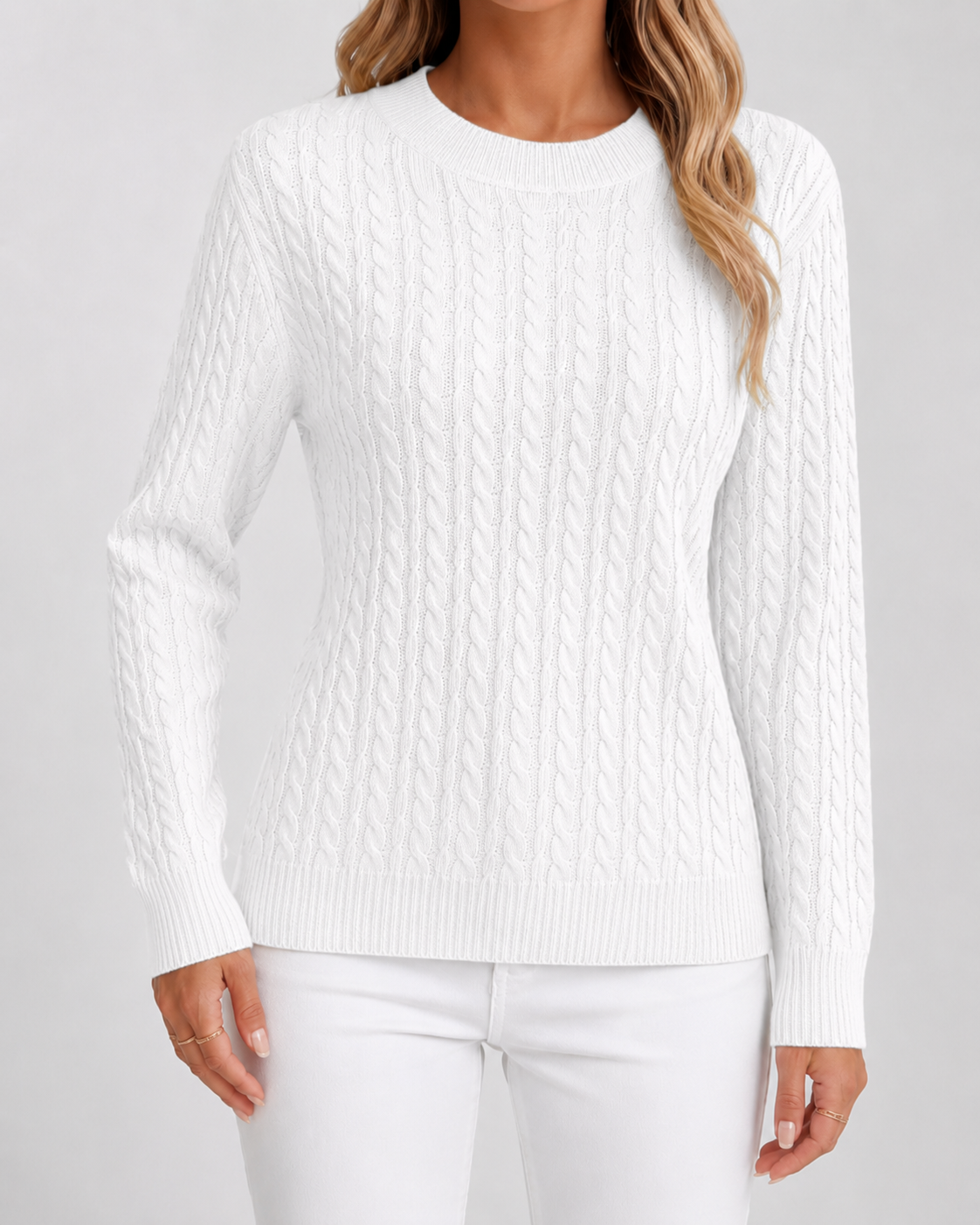 Women's Cable Knit Crew Neck Sweater