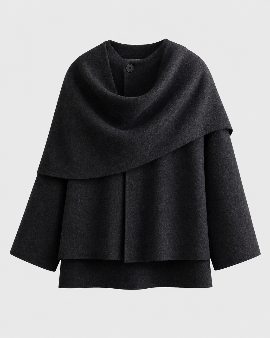 Draped Shawl Collar Boxy Cape Coat