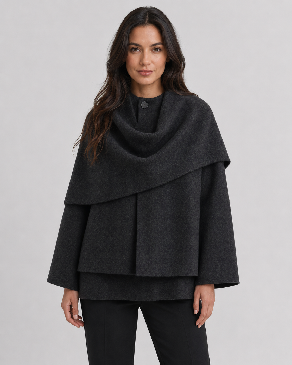 Draped Shawl Collar Boxy Cape Coat