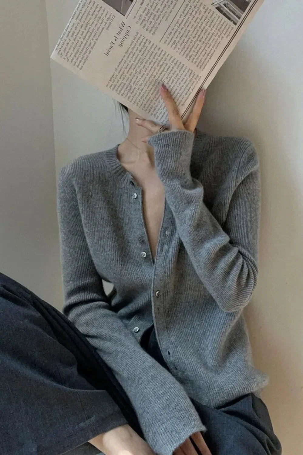 Women's Casual Solid Round Neck Cardigan