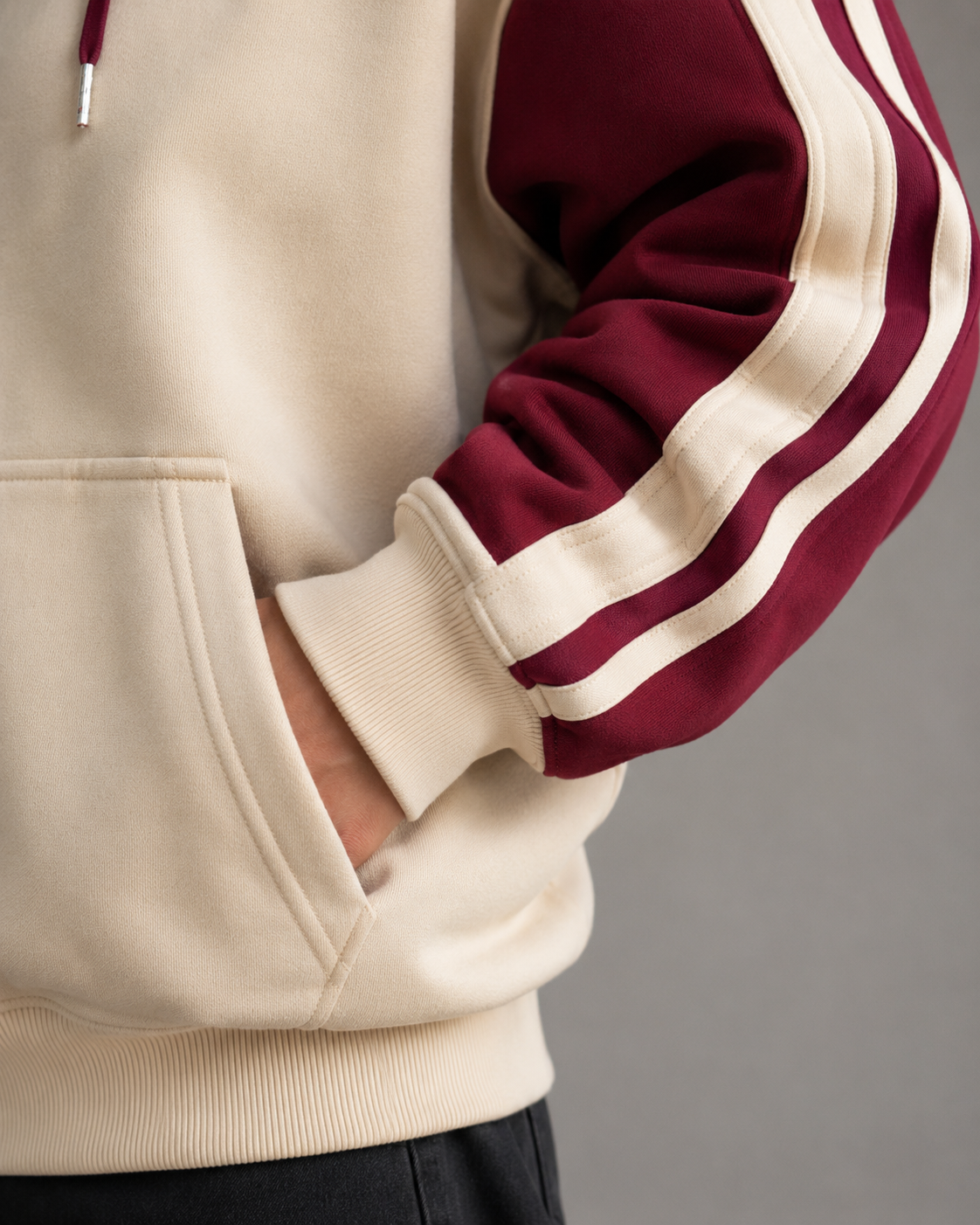 Color Block Striped Sleeve Oversized Zip Up Hoodie