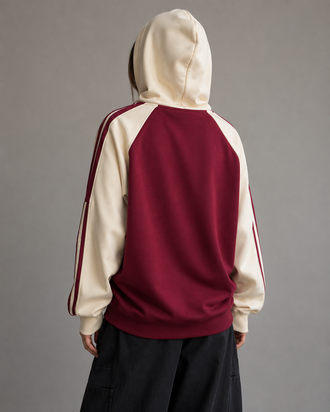 Color Block Striped Sleeve Oversized Zip Up Hoodie